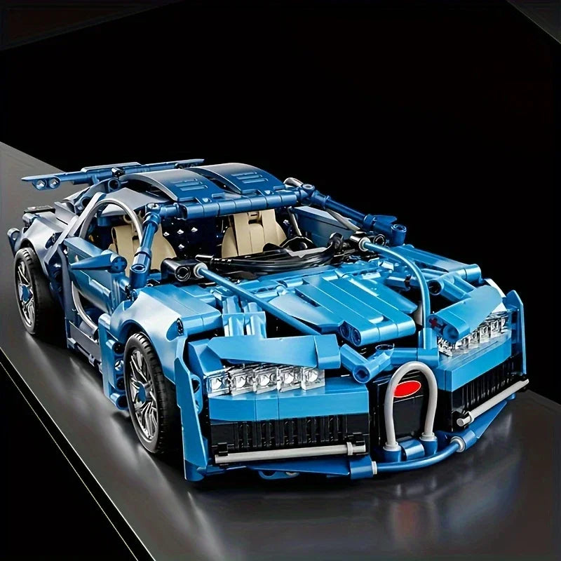 635-Piece Blue Supercar Building Block Set, 1:14 Scale Racing Car