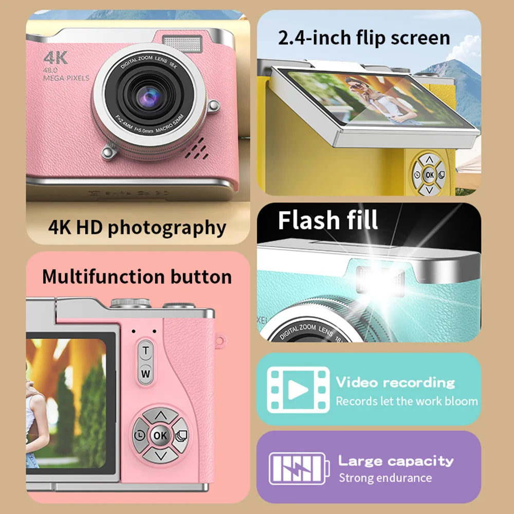 4K Digital Camera Beauty Filters 48MP HD Student CCD Camera CMOS Anti