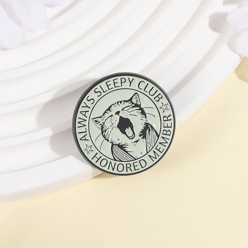Always Sleeping Club Enamel Pins Cartoon Cute Cat Yawn