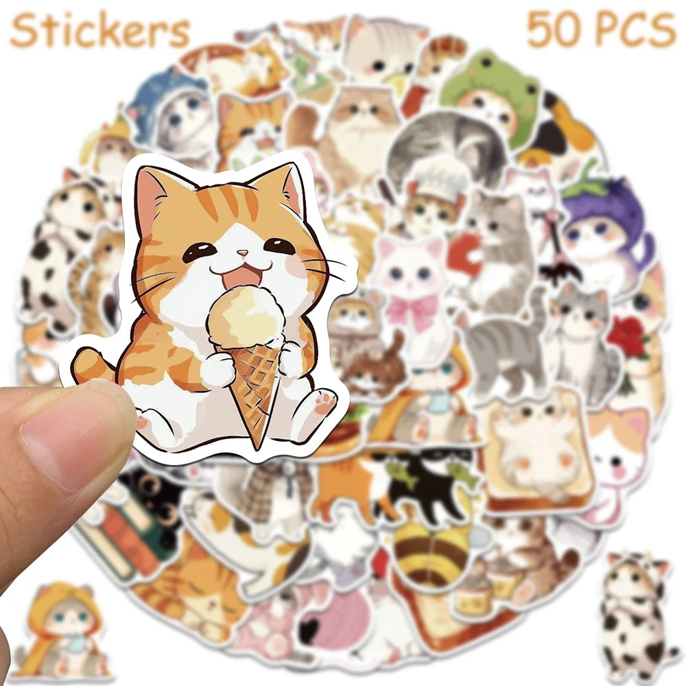 50pcs Cartoon Cute Cats Stickers Decals For Laptop Notebook Skateboard