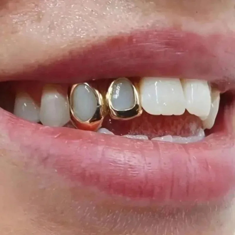 Golden Grillz Tooth Jewelry Set Copper Inlaid Zircon Hollow Heart