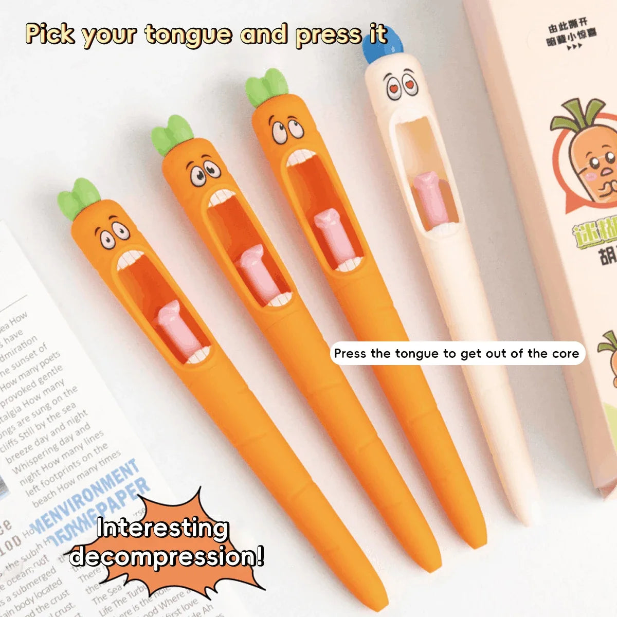 Cute Cartoon Kawaii  Pens Carrot Shaped Gel Pen Design Retractable