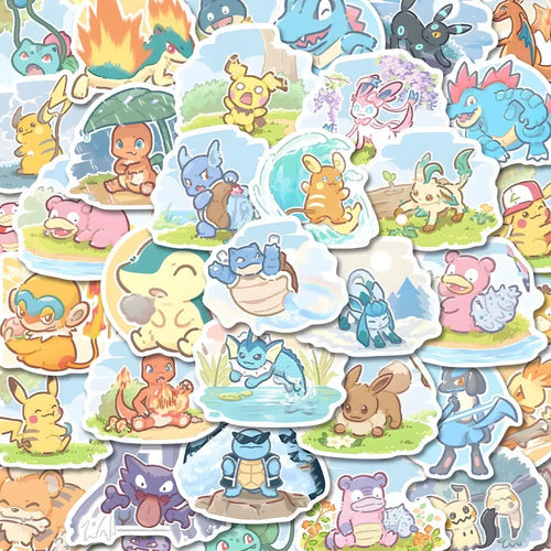 63pcs Pokemon Anime Stickers Pikachu Laptop Skateboard Suitcase Kawaii