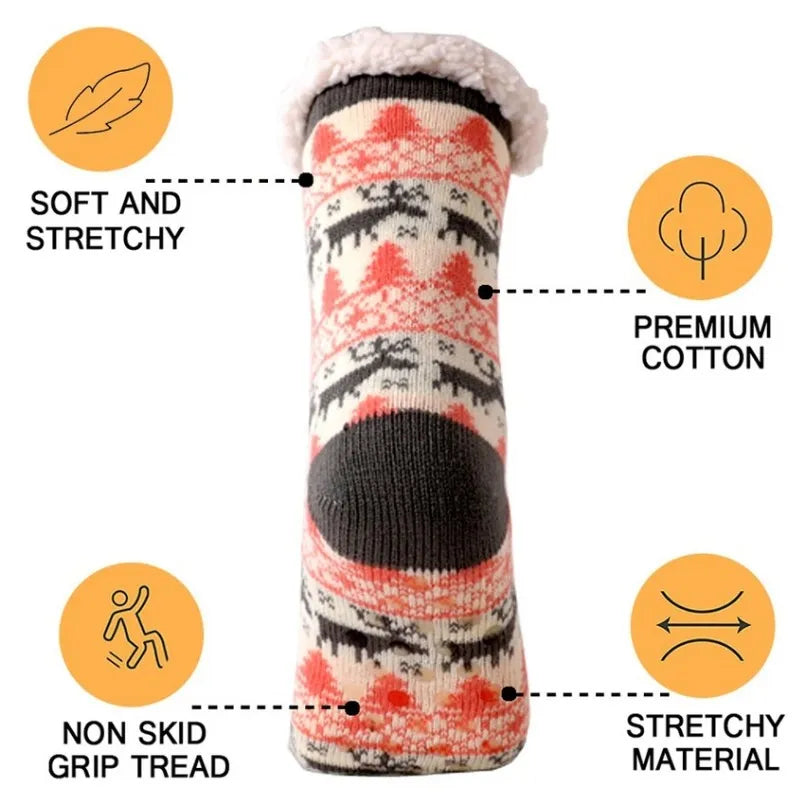 Winter Warm Socks Women penguin Plush Soft Female Non Grip Floor