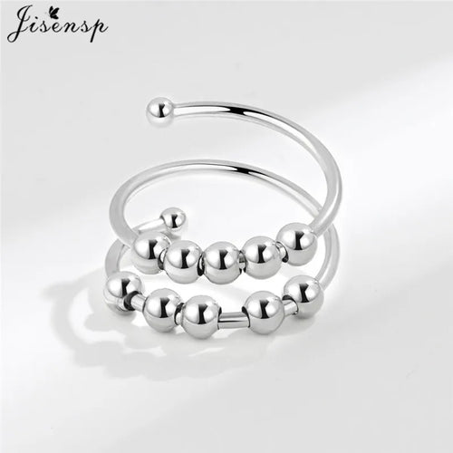 Simple Metal Beads Fidget Rotating Rings for Women Men Rotate Freely
