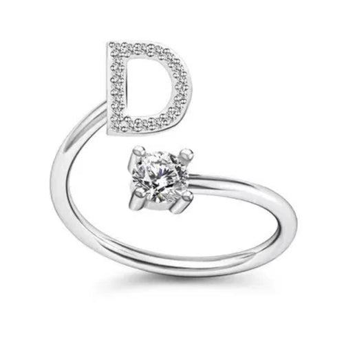 LATS Zircon Initial A-Z Letter Rings for Women Girl Adjustable Opening