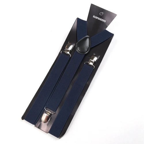 Solid Color Elastic Leather Suspenders Braces Men Women Black Blue Red