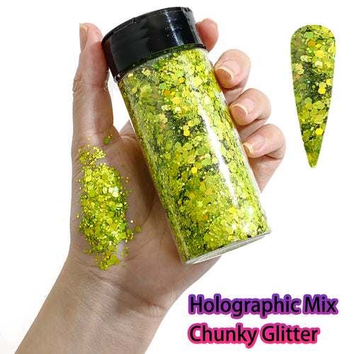 1Bottle Holographic Chunky Glitter 80g Craft Glitter Powder Mixed