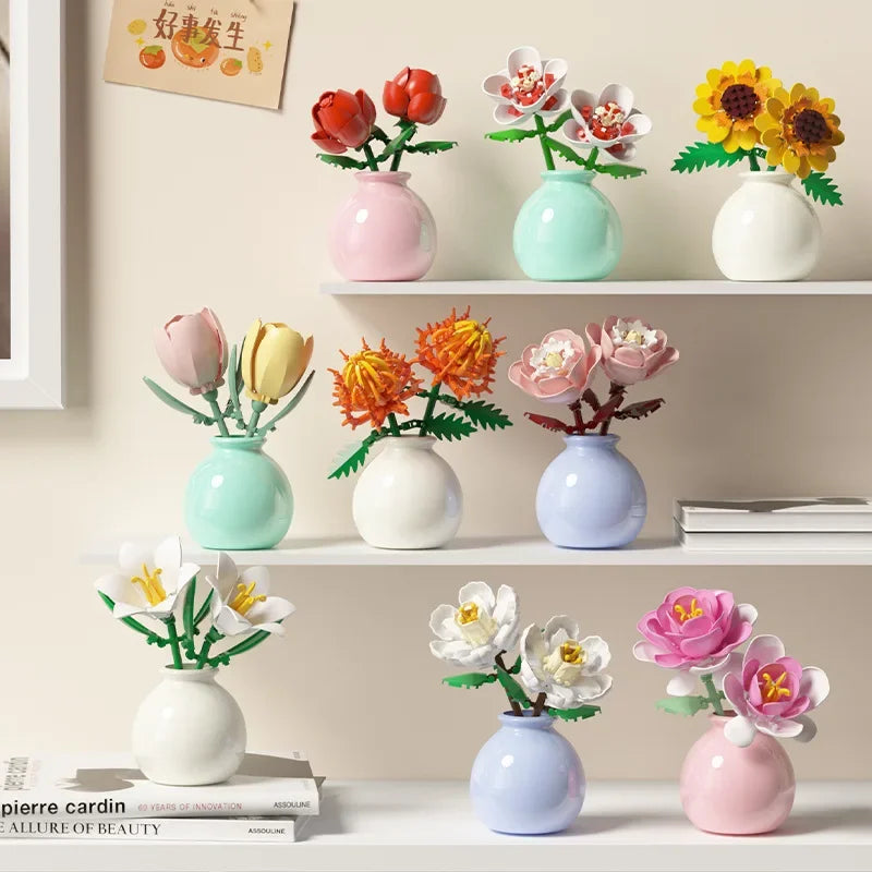 Building block pot plant bouquet of flowers, roses, lily building
