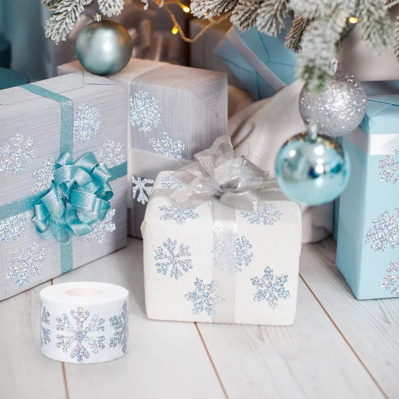 500pcsLaser Christmas Snowflake Stickers，Christmas Holiday Gift