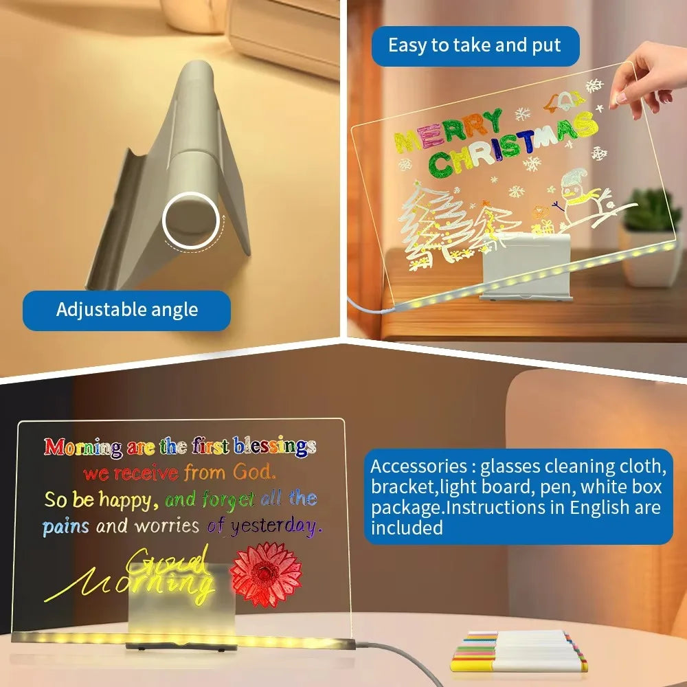 LED Note Board DIY Acrylic Message Board Children‘s Drawing Board With