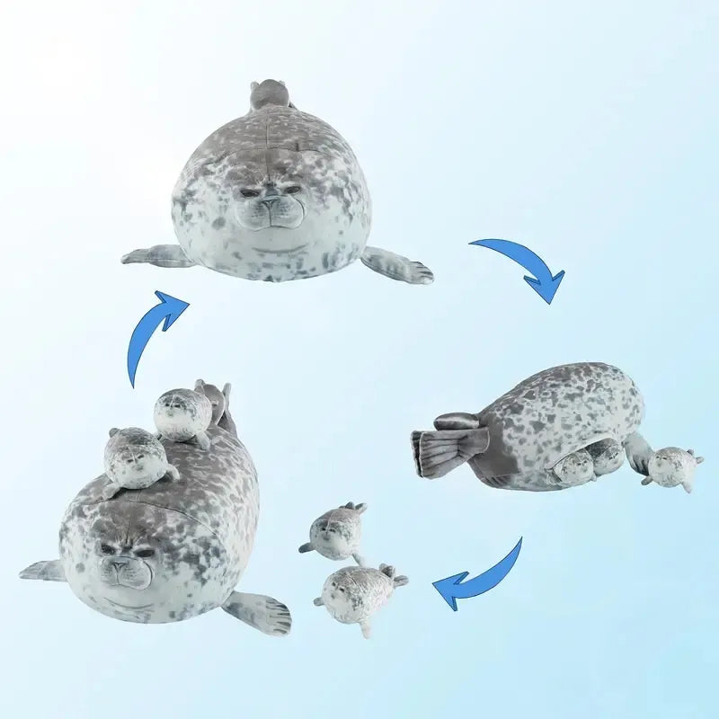 40cm Mother and son Seal five-piece plush toy Seal zipper toy for boys