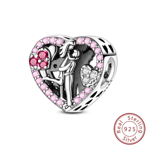 New Love Heart Shaped Charms 925 Sterling Silver Family Love