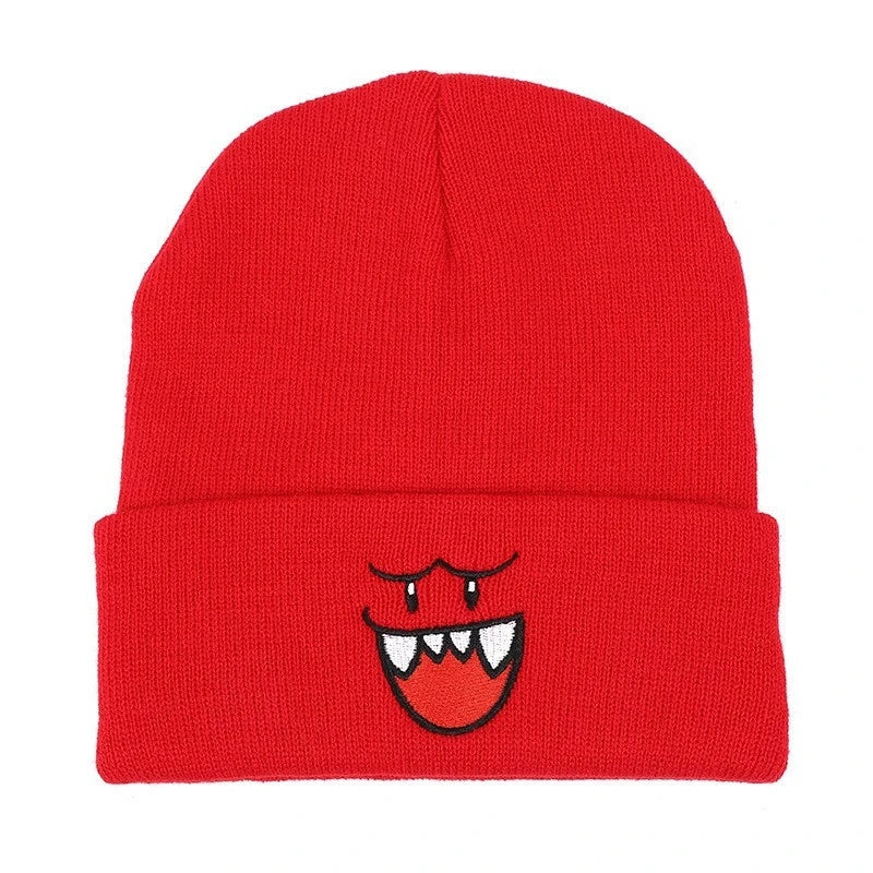 1pc Embroidered Happy Face Knitted Hat - Cute and Warm Winter Hat for