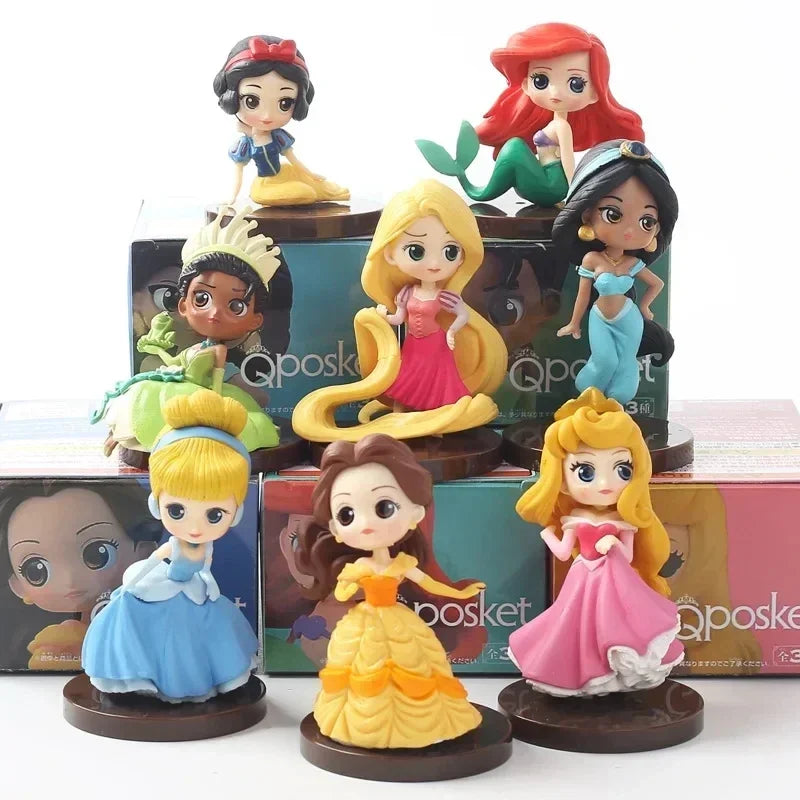 5-8cm 8pcs/set Q Posket Princess Tiana Snow White Rapunzel Ariel
