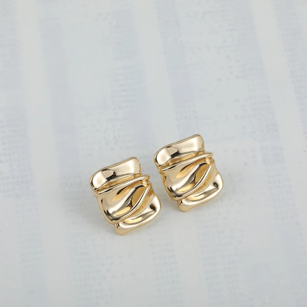 Punk Gold Plated Square Polished Small Stud Earrings for Women Girls