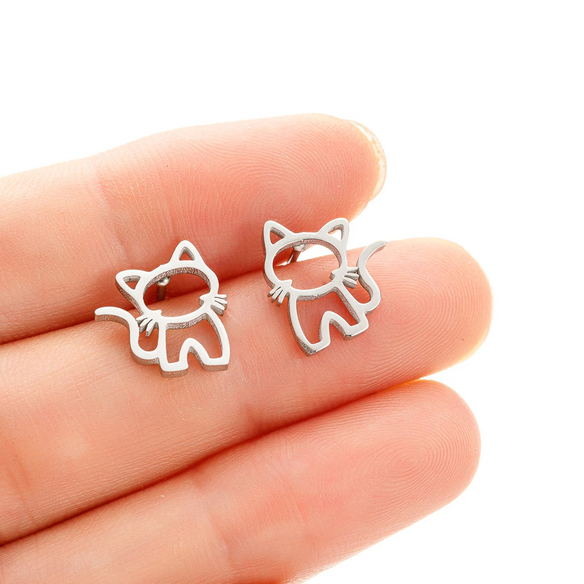 1 Pair Cute Cat Stainless Steel Stud Earrings for Mens Womens Punk