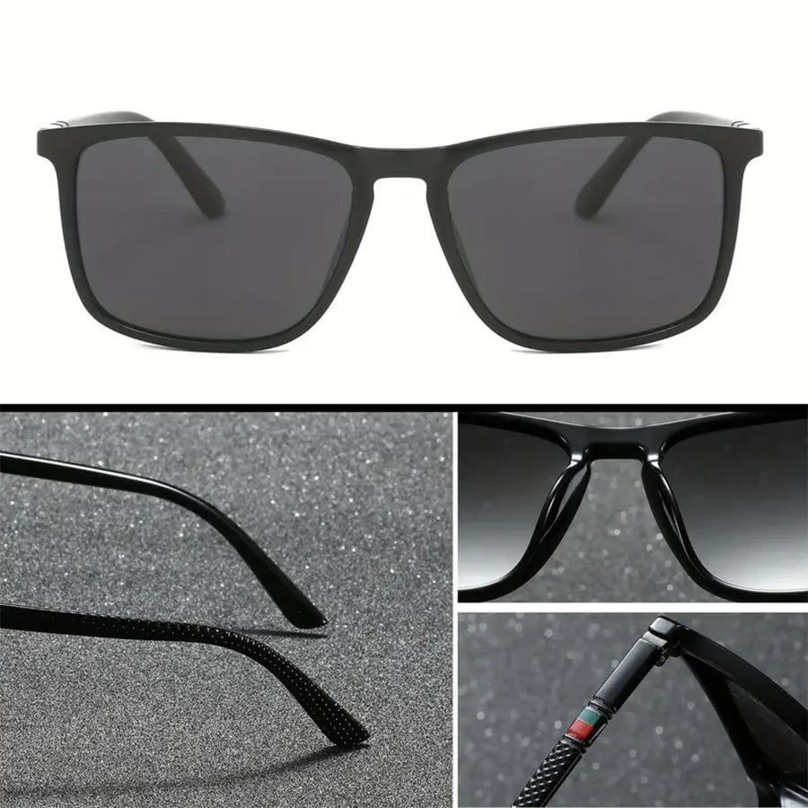 Classic Square Men's Sunglasses Comfortable Lightweight Black Frame