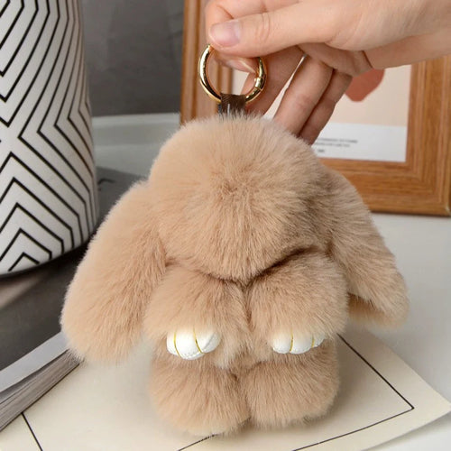ZAKOL 15cm Fluffy Rabbit Fur Pompon Bunny Keychain Soft Cute Rabbit