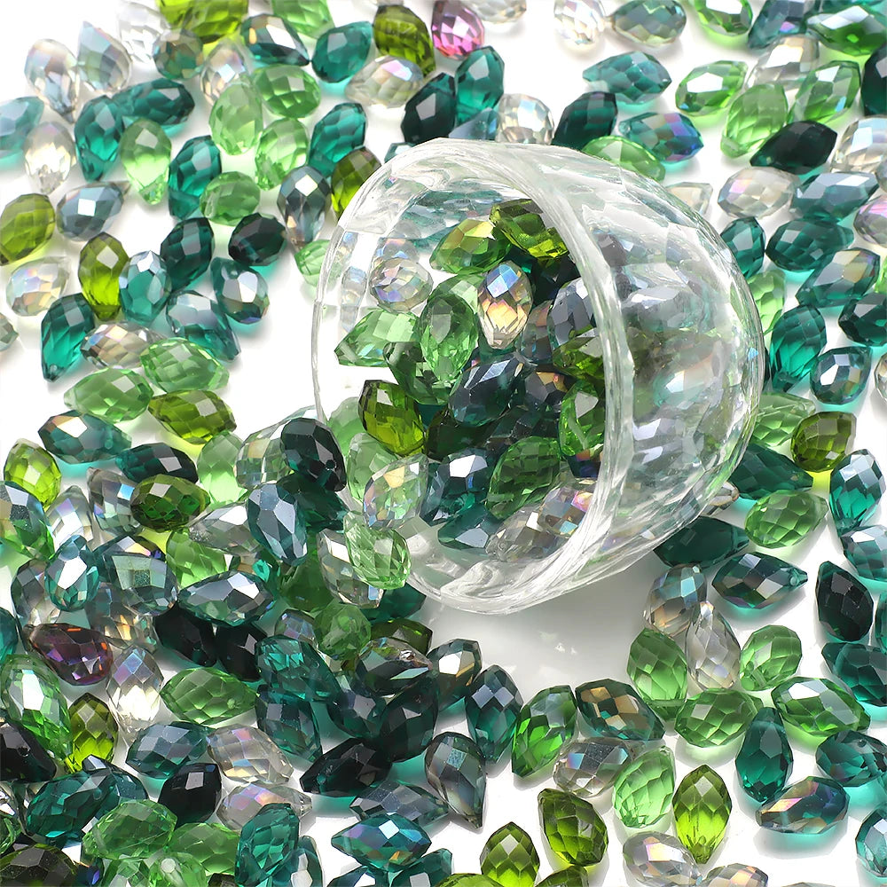 30Pcs/Lot Green Crystal Glass Faceted Teardrop Loose Beads Crafts