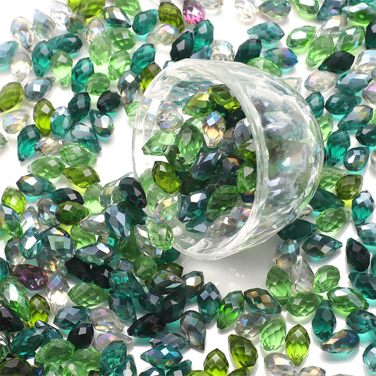 30Pcs/Lot Green Crystal Glass Faceted Teardrop Loose Beads Crafts