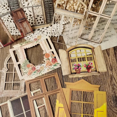 10 Pcs Laser Hollow Doors Windows Stickers Junk Journal Planner