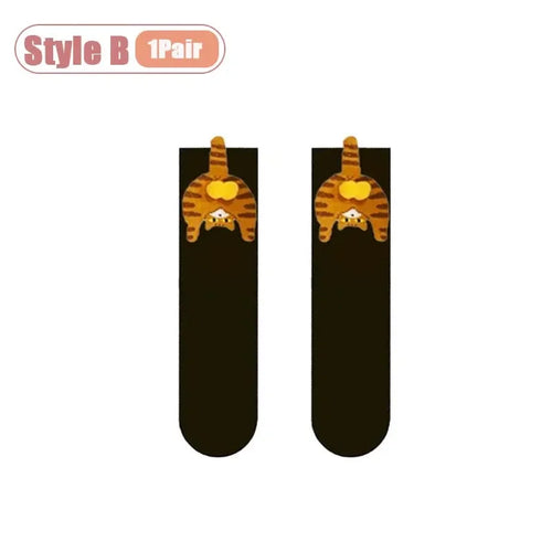 Cozy Cartoon Cat Egg Couple Socks Mid-Calf Warm Winter Maternity Wear