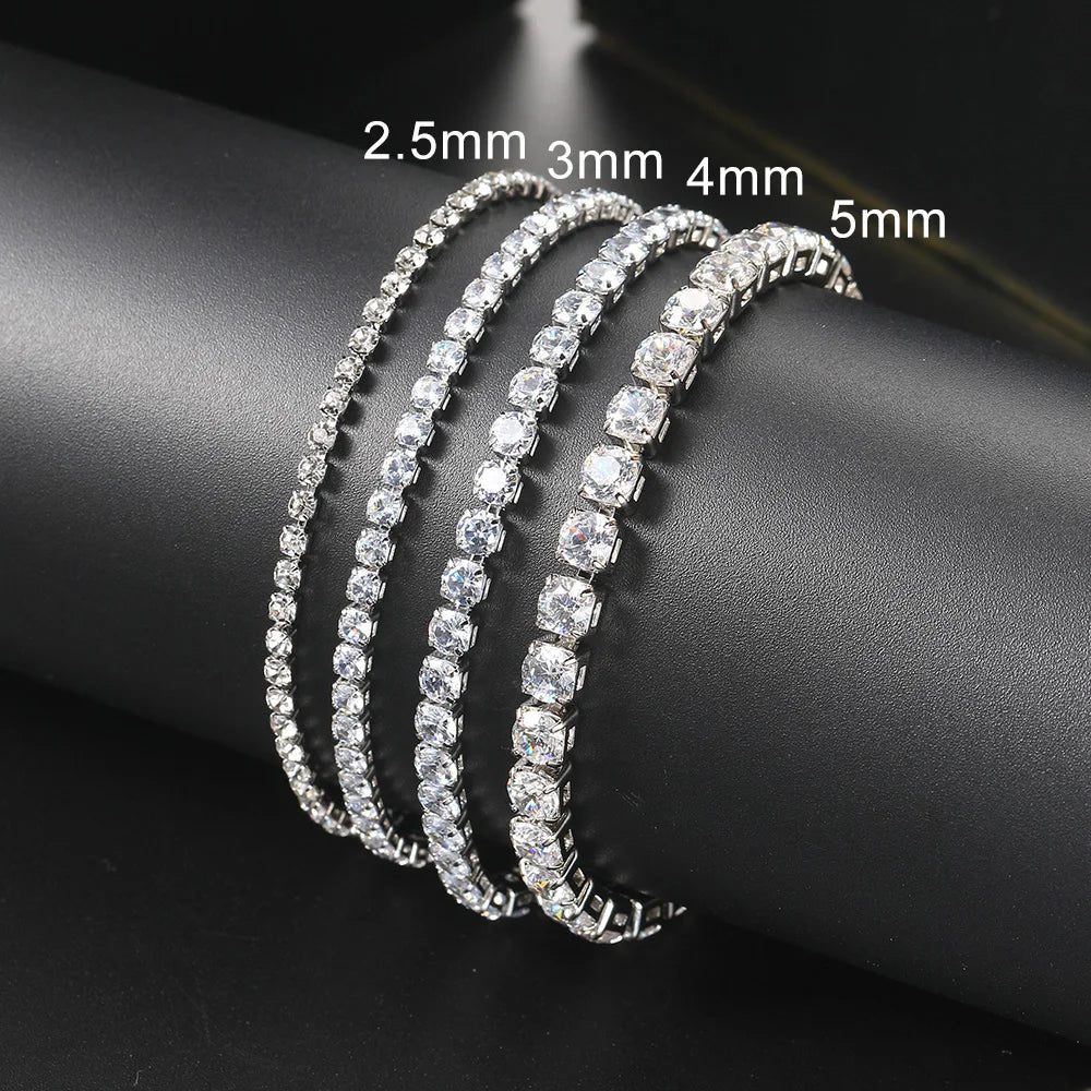 Silver Color 2.5/3/4/5mm Zircon Tennis Bracelet For Women Men Dazzling