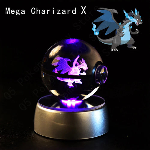 Pokemon Crystal Ball 3D Pikachu Mewtwo Mew Gengar Night Light Lamp