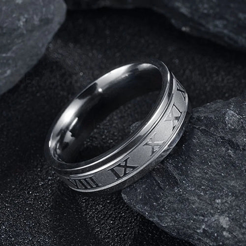 Seakissky Classic Fashion Stainless Steel Roman Digital Men Women Ring