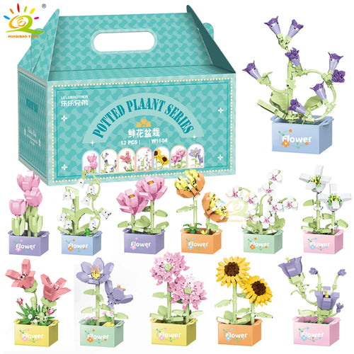HUIQIBAO MOC Flower Succulent Potted Model Building Block DIY Eternal