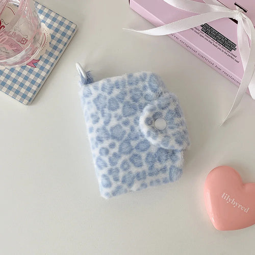New Fashion Plush Leopard Pattern Snap Card Bag for Girls Mini Storage