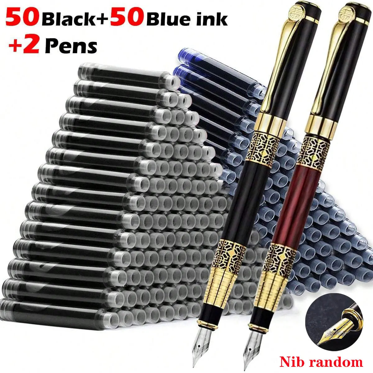 1-100Pcs/Set Retro Metal Fountain Pen Replaceable Ink Elegant Gift for