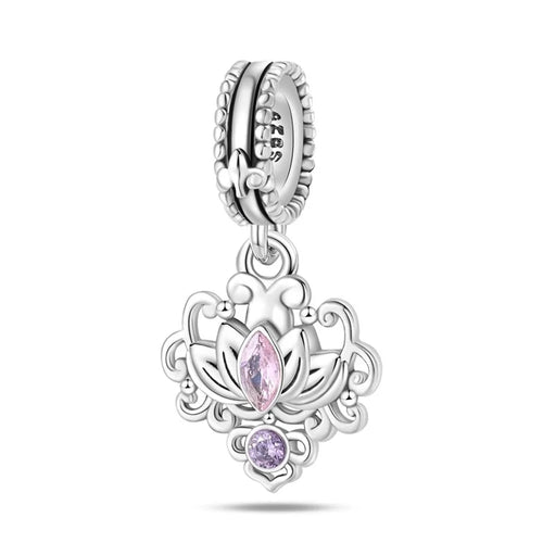 Classic Silver Plated Lotus Guardian Angel Heart-Shaped Zircon Charms