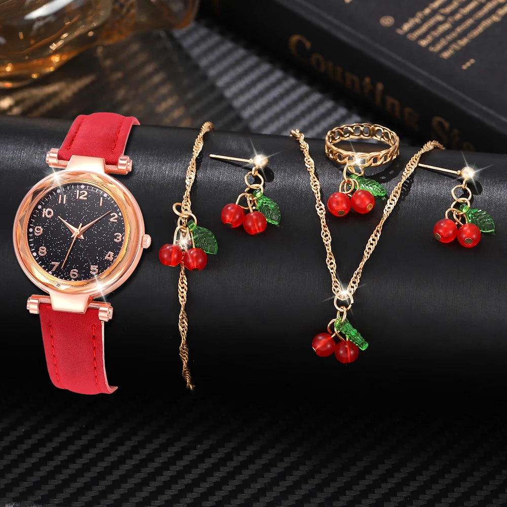 5/6 PCS/Set Red Women's Watch With Minimalist Elements Dial Quartz