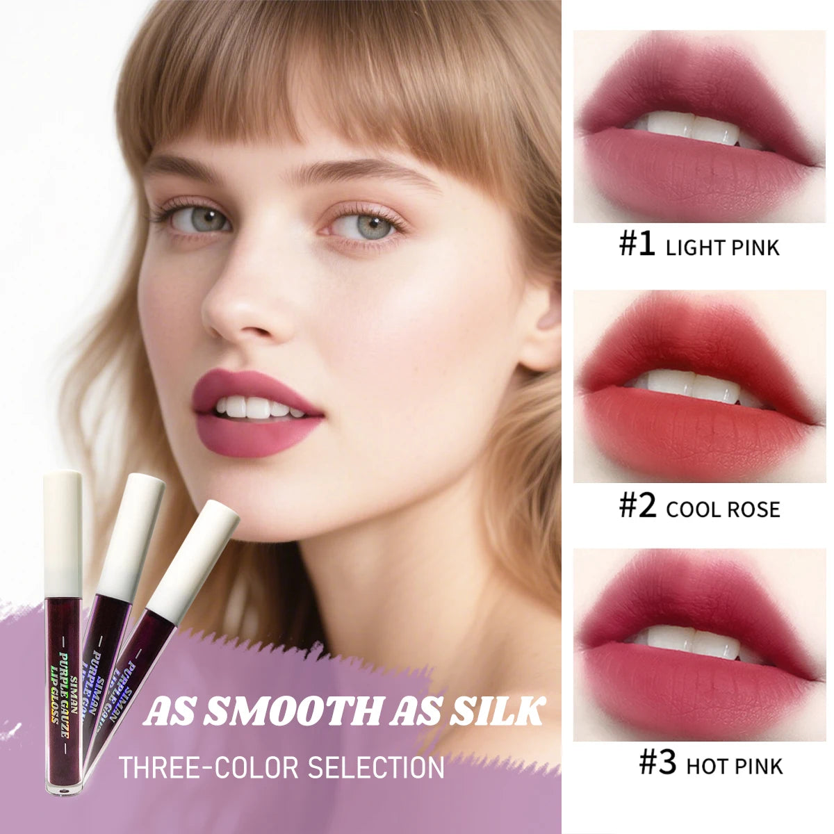 1/3 pcs peel off lip gloss, blue-purple, matte, long-lasting,