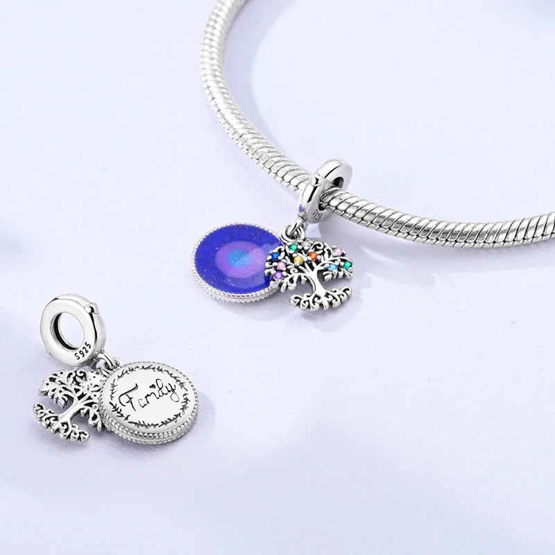 New 925 Sterling Silver Charms Beads Pendants Colorful Tree of Life