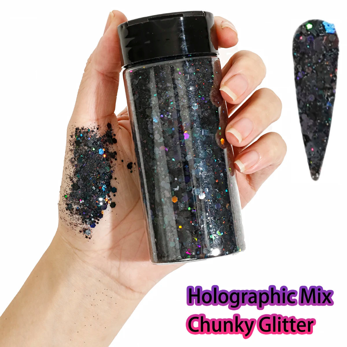 1Bottle Holographic Chunky Glitter 80g Craft Glitter Powder Mixed