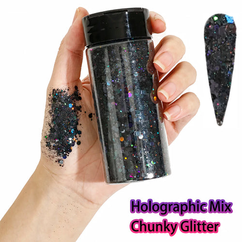 1Bottle Holographic Chunky Glitter 80g Craft Glitter Powder Mixed