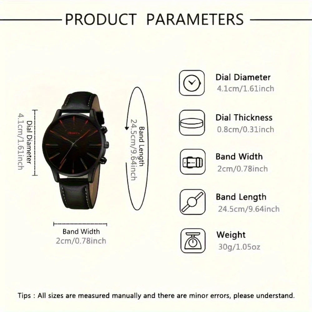 4 Pcs/set, Casual Men's Watchs Men's Watch Set Quartz Watch PU Leather