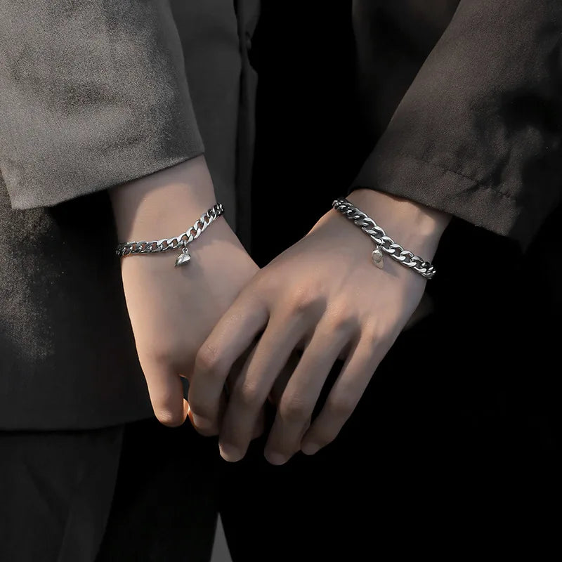 2Pcs/set Magnet Couple Bracelets Heart Attraction Bracelet Stainless