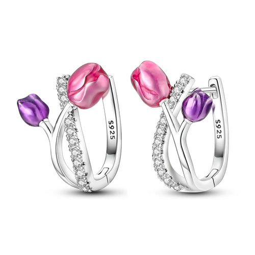 925 Sterling Silver Colored Zirconium Stars Hoop Earrings For Women