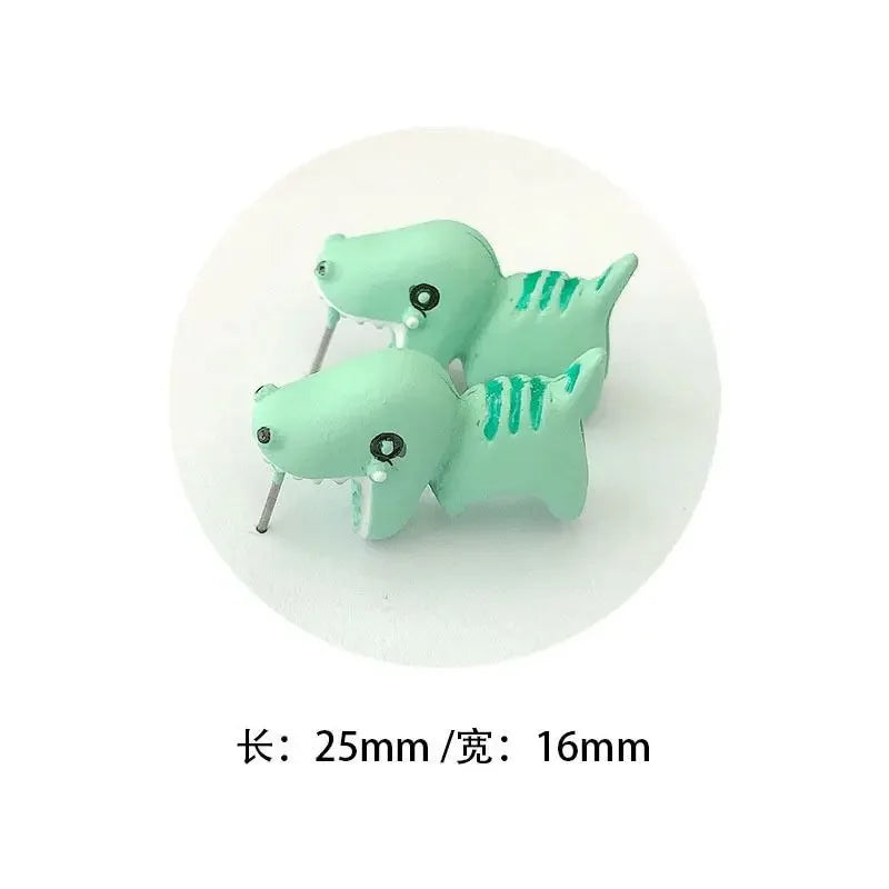 2pcs/1pair Animal Cartoon Stud Earring For Women Cute Dinosaur Little