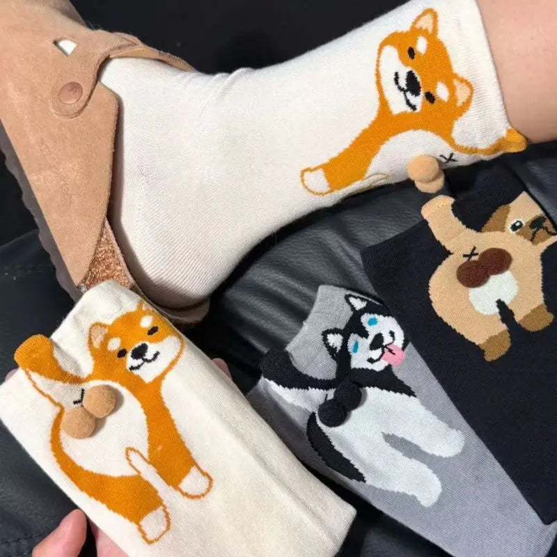 Cozy Cartoon Cat Egg Couple Socks Mid-Calf Warm Winter Maternity Wear