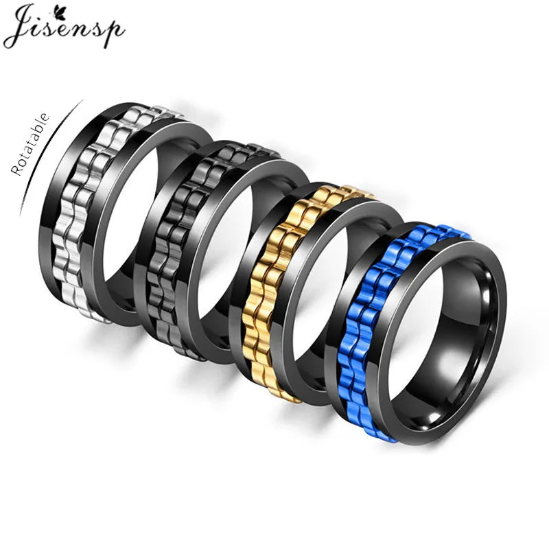 Anti Stress Rotatable Gear Chain Stainless Steel Ring for Men Punk