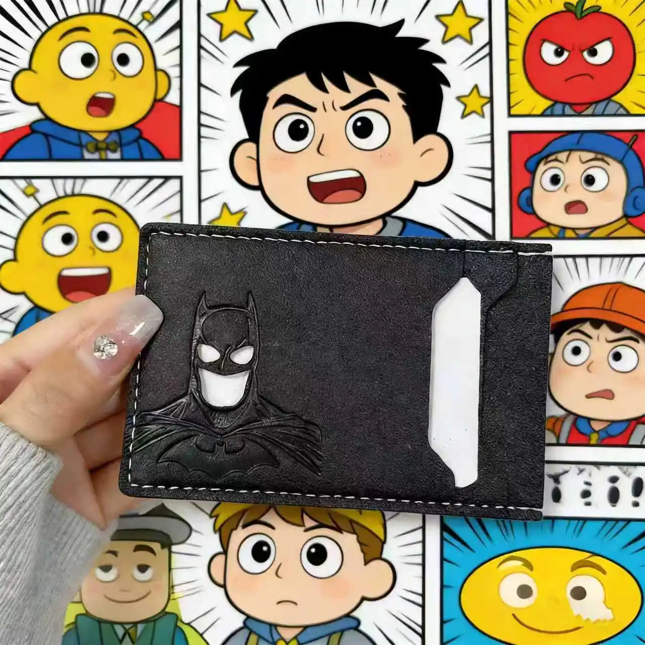 Personalized Leather ID Card Holder with Superhero Mask Design Great