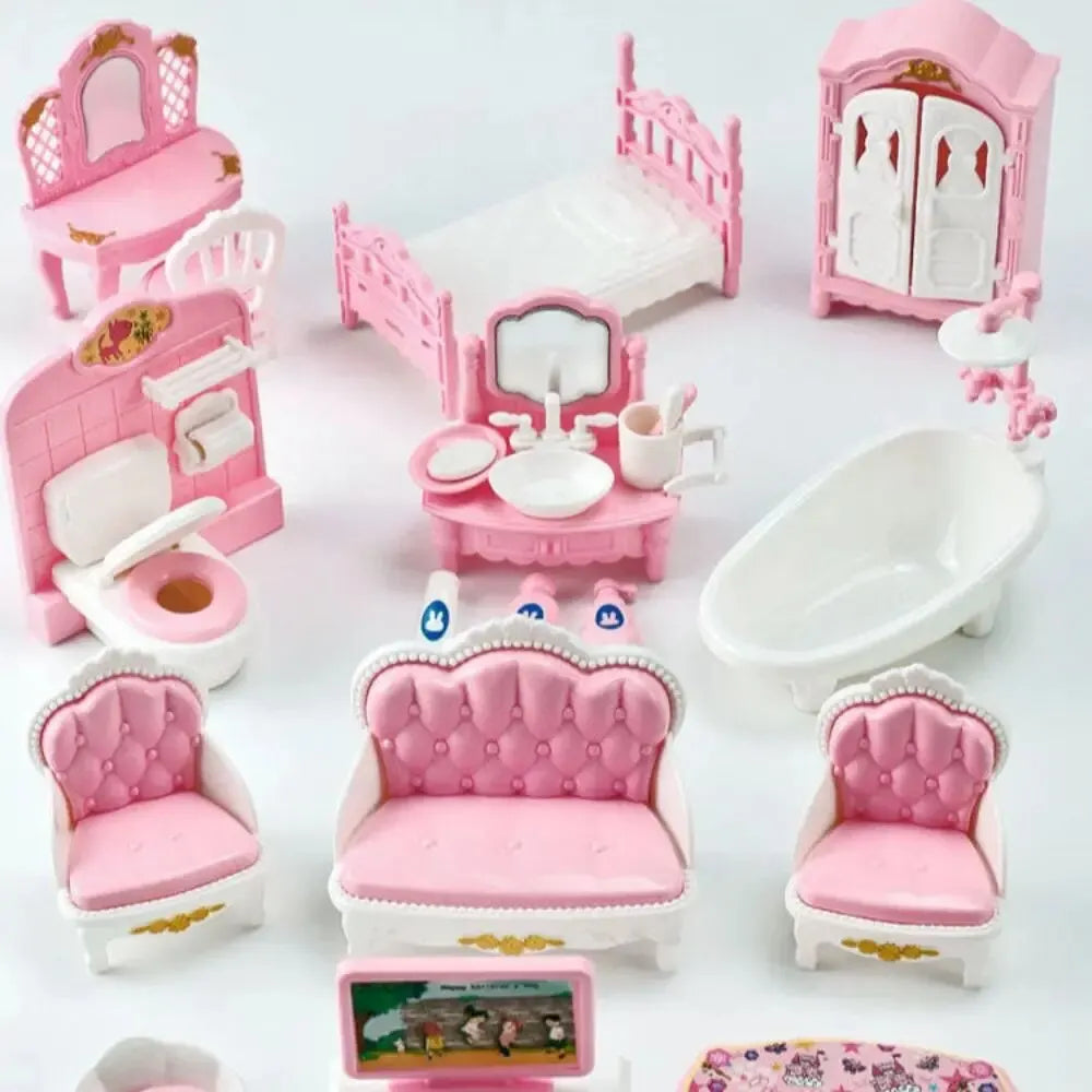 Hot Sale Cute Kawaii Pink 10 Items/Lot Miniature Dollhouse Furniture