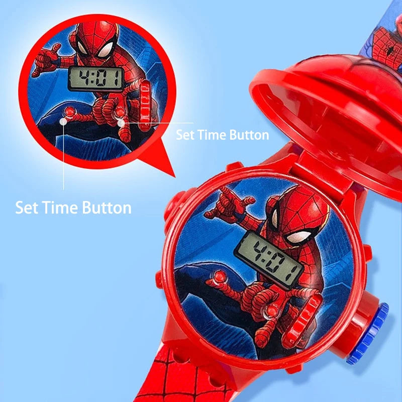 2025 New 3D Projection Spiderman Children Watches for Kids Frozen Elsa