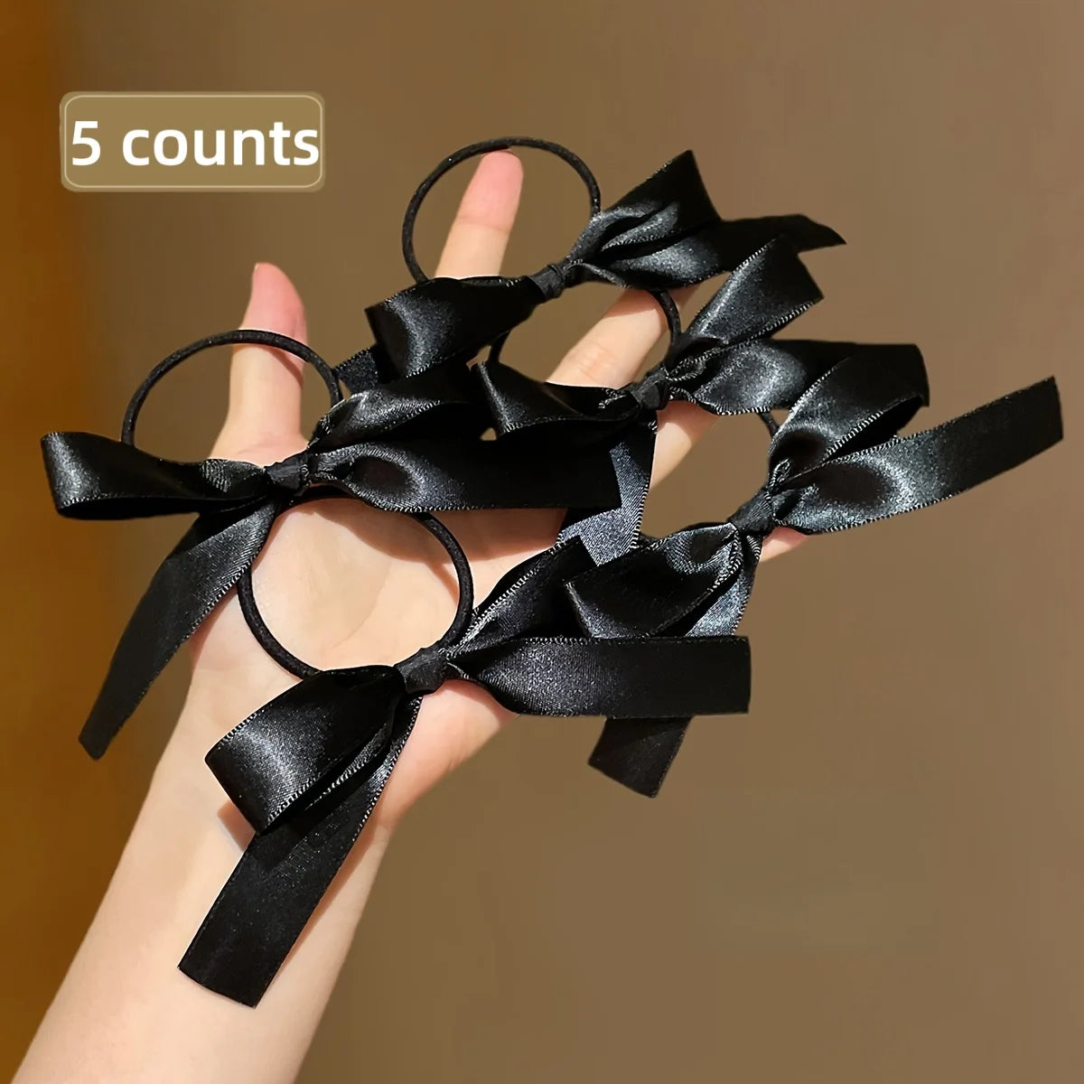 5Pcs Women's Style, Fashionable and Cute, Black Bow Hair Tie, Suitable