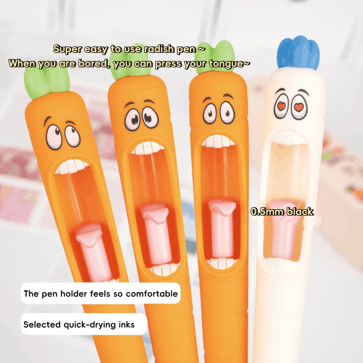 Cute Cartoon Kawaii  Pens Carrot Shaped Gel Pen Design Retractable